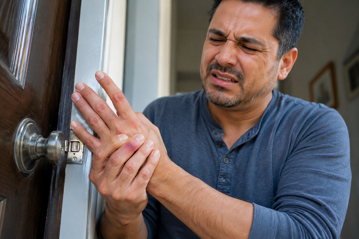 jammed finger finger injury example injured hand by door